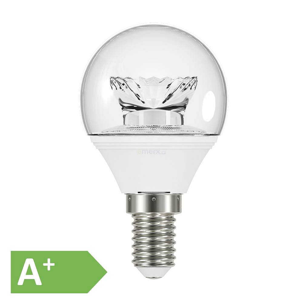 LED žárovka E14, 3,4W, 230VAC, teplá bílá 2700K, kulatá, čirá, 250lm (LZV-012)