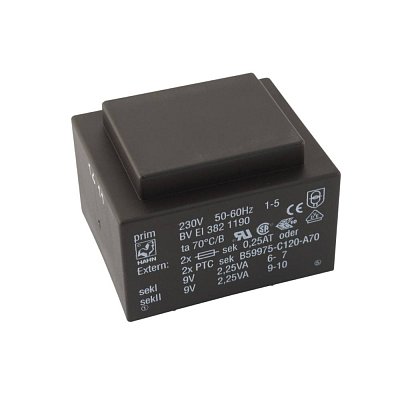 EI 42/14,8; 2x12V/0,25A; 6VA; 230V; 55x36,8x32,3mm; 2 úchyty