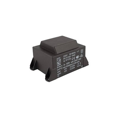 EI 60/21; 2x12V/0,834A; 20VA; 230V; 81,5x54,8x44,7mm; 4 úchyty