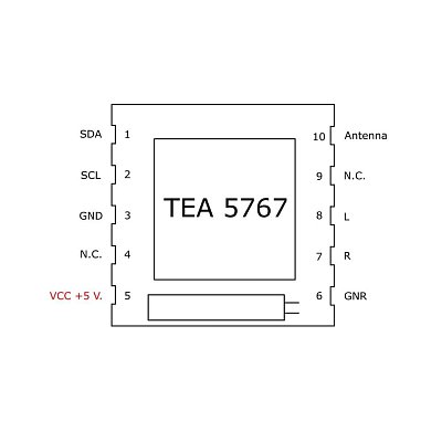 Miniaturní modul FM rádia laditelného přes sběrnici I2C. Stereo audio výstup.