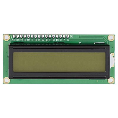 Žluto/zelený LCD displej s podsvícením bílou LED a řízen přes I2C - velice vhodný pro jednoduché projekty s malými nároky na zobrazování informací.