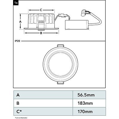 LED podhledové svítidlo, 230VAC, 21W, 1400lm, bílé, průměr 183mm