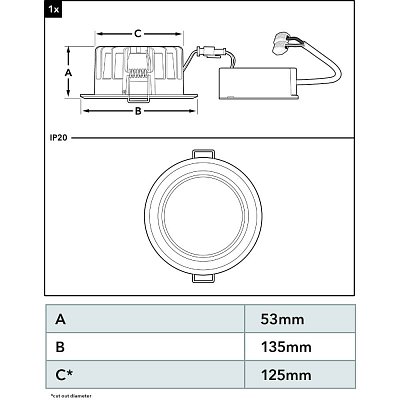 LED podhledové svítidlo, 230VAC, 15W, 800lm, bílé, průměr 135mm