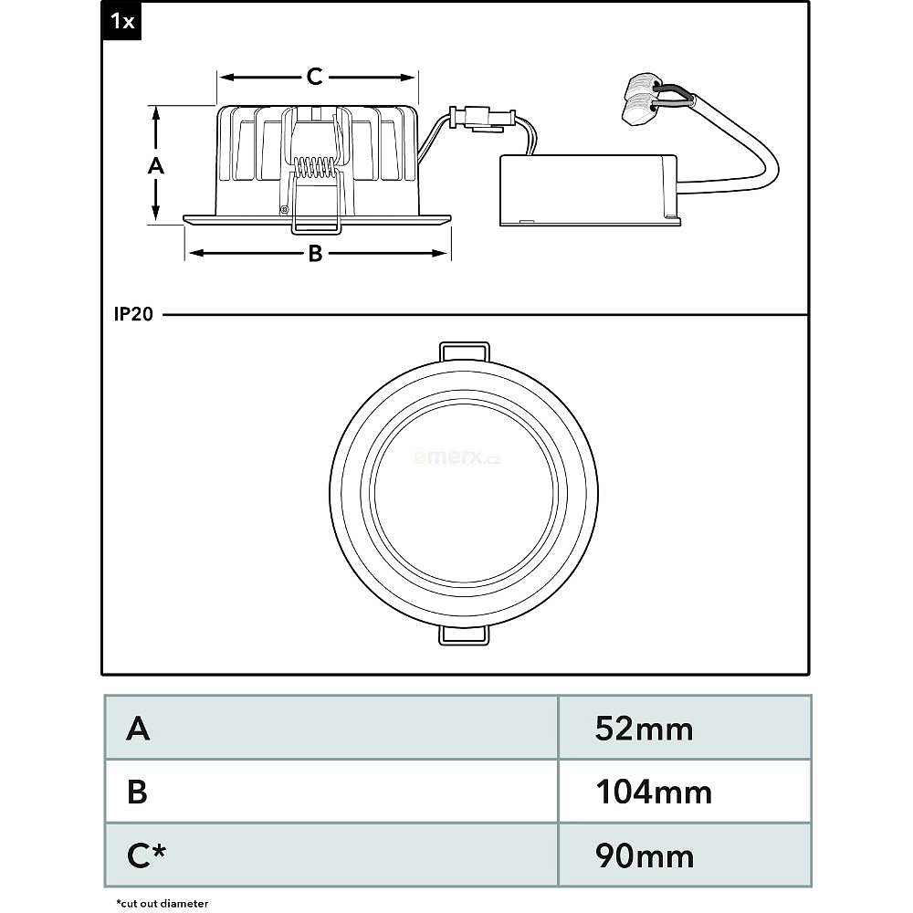 LED podhledové svítidlo, 230VAC, 11W, 600lm, bílé, průměr 104mm