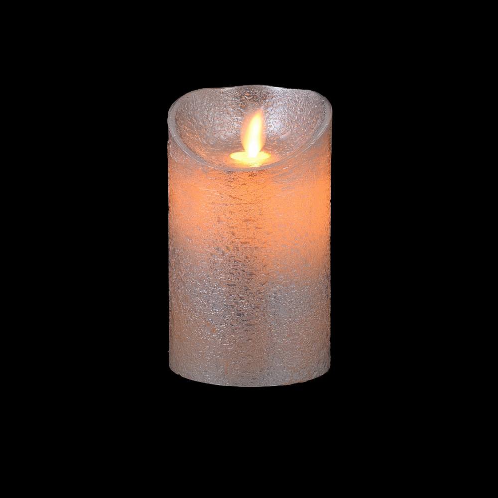 LED vosková svíčka, imitace plamene, 12cm x 7,5cm, stříbrná