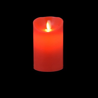 LED vosková svíčka, imitace plamene, 12cm x 7,5cm, červená