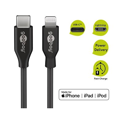 Kabel USB 3.1 konektor C vidlice - Lightning vidlice, černý, 0,5m