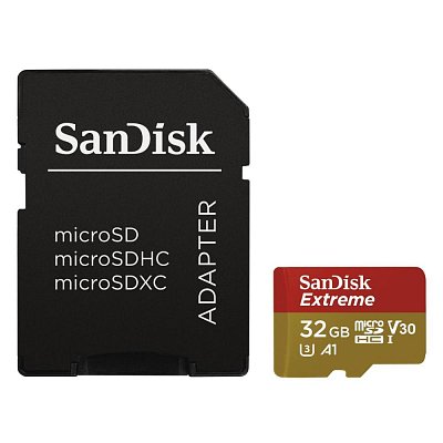 Paměťová karta SanDisk Extreme micro SDHC 32 GB; 100 MB/s; A1; Class 10; UHS-I; V30; SD adaptér