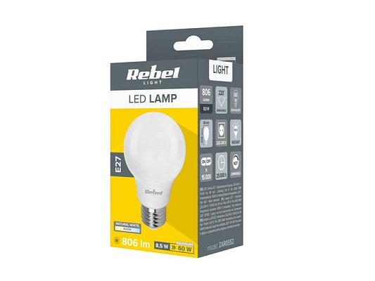 Žárovka LED E27 8,5W A60 REBEL bílá přírodní ZAR0552