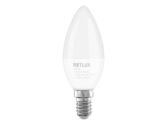 Žárovka LED E14 5W C37 bílá teplá RETLUX REL 34 2ks