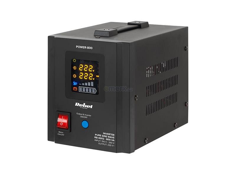 Zdroj záložní REBEL POWER-800 12V 230V 800VA 500W Black