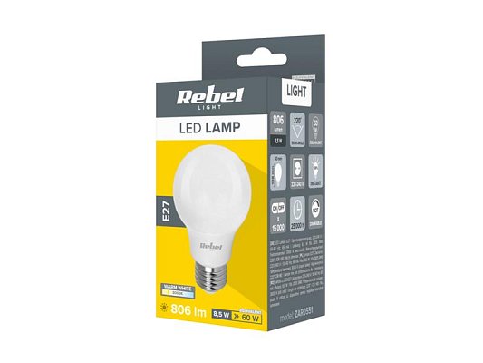 Žárovka LED E27 8,5W A60 REBEL bílá teplá ZAR0551