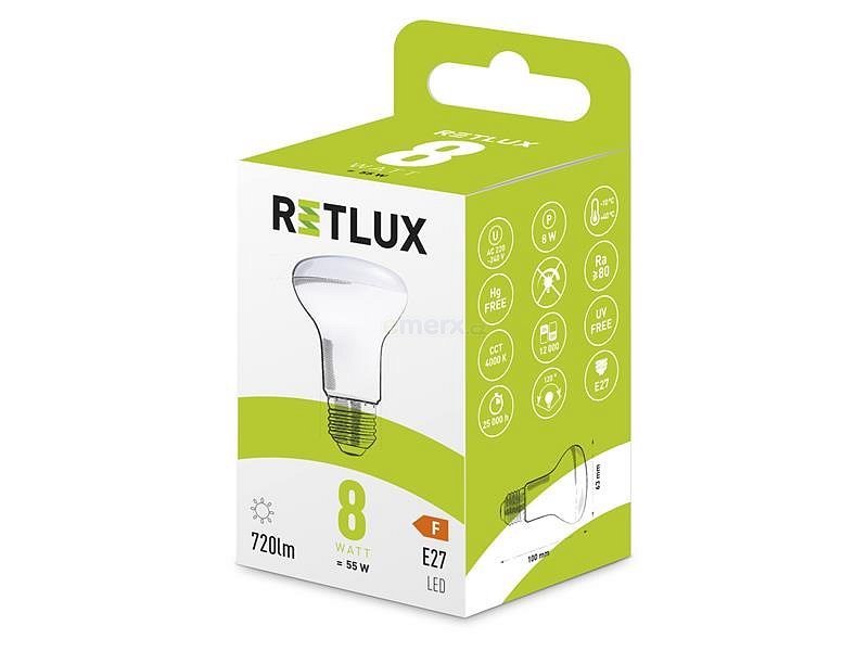 Žárovka LED E27 8W R63 SPOT bílá studená RETLUX RLL 466