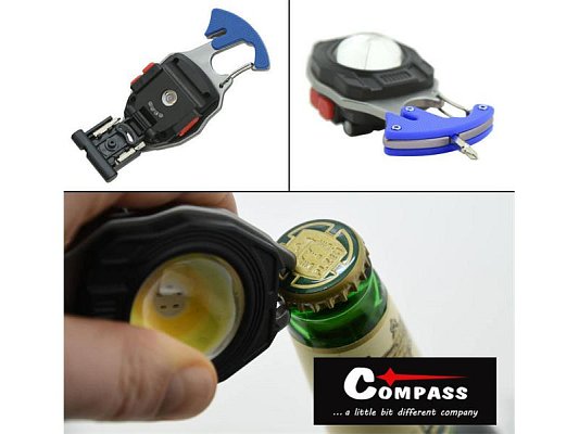 Svítilna COMPASS 08327 se zapalovačem a řezačem pásů