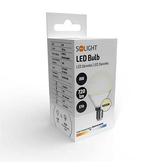 Žárovka LED E14 8W miniGLOBE bílá neutrální SOLIGHT WZ430-1