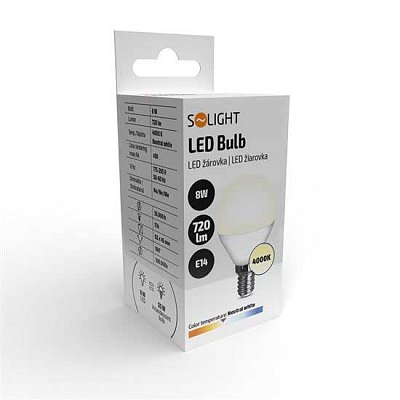Žárovka LED E14 8W miniGLOBE bílá neutrální SOLIGHT WZ430-1
