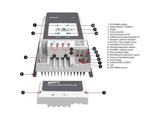 Solární regulátor MPPT EPever 150VDC/60A 6415AN - 12/24/48V