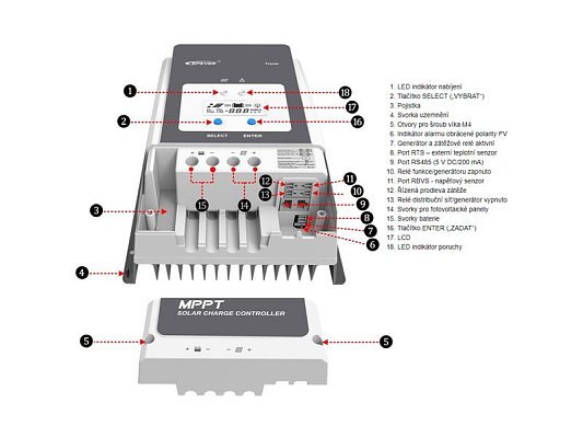 Solární regulátor MPPT EPever 200VDC/80A 8420AN - 12/24/48V