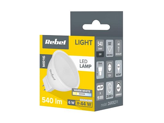 Žárovka LED MR16 6W REBEL bílá teplá ZAR0527-1