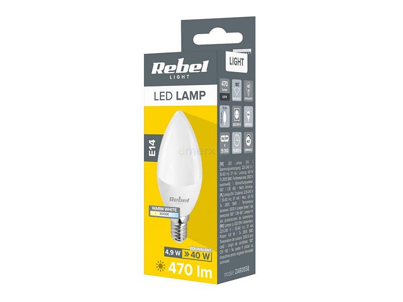 Žárovka LED E14 5W REBEL bílá teplá ZAR0558