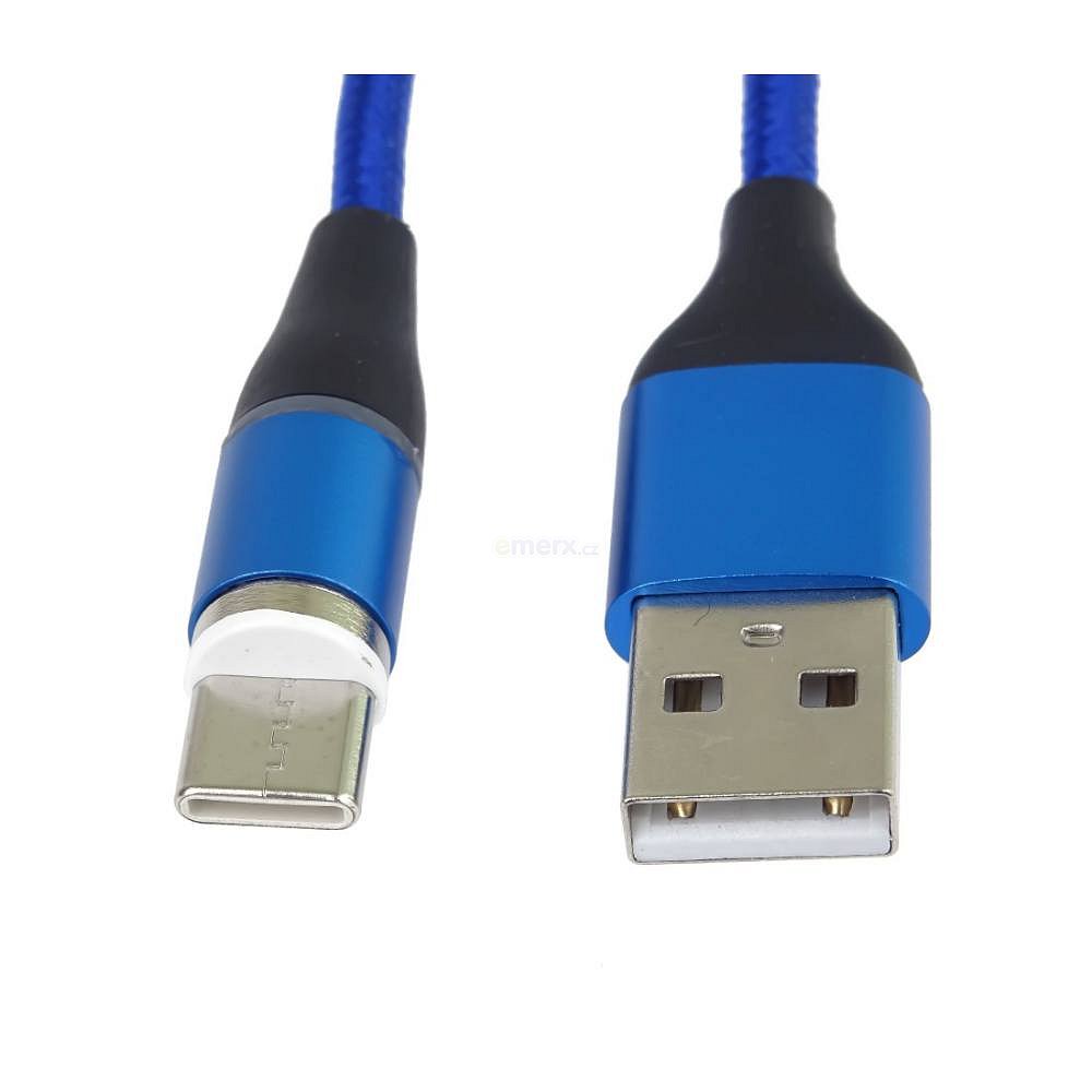 Kabel s magnetickými koncovami USB 3.1 konektor C vidlice/MicroUSB 2.0 vidlice - USB 3.0  A vidlice, modrý, 1m