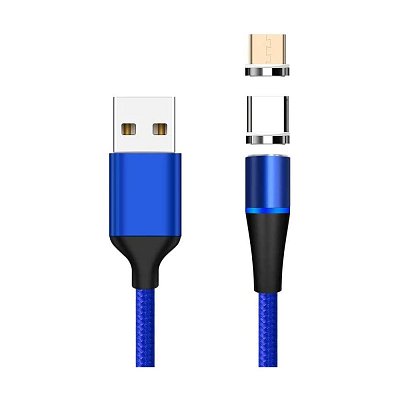 Kabel s magnetickými koncovami USB 3.1 konektor C vidlice/MicroUSB 2.0 vidlice - USB 3.0  A vidlice, modrý, 1m