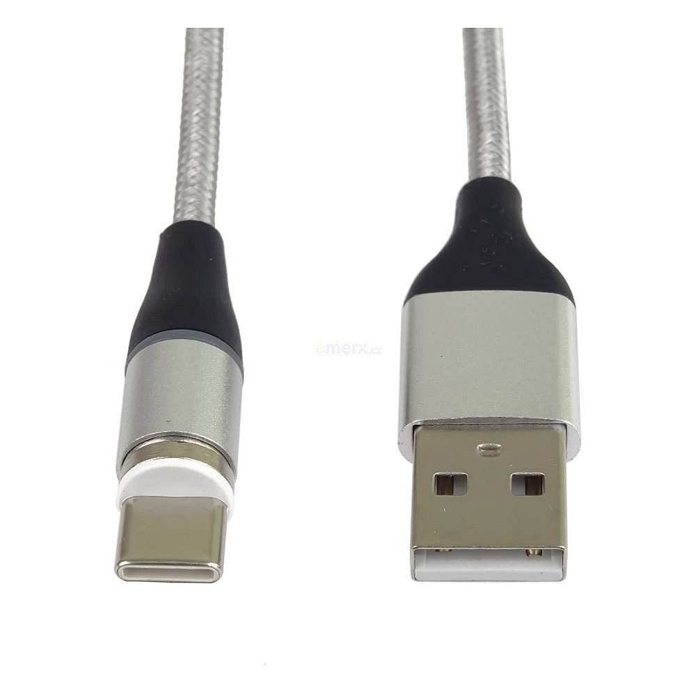 Kabel s magnetickými koncovami USB 3.1 konektor C vidlice/MicroUSB 2.0 vidlice - USB 3.0  A vidlice, stříbrný, 1m