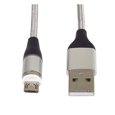 Kabel s magnetickými koncovami USB 3.1 konektor C vidlice/MicroUSB 2.0 vidlice - USB 3.0  A vidlice, stříbrný, 1m