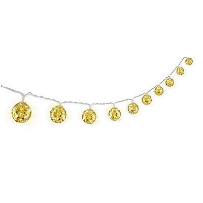 Vánoční řetěz - koule s ornamentem; 10 LED; teplé bílé;  časovač; bateriové napájení