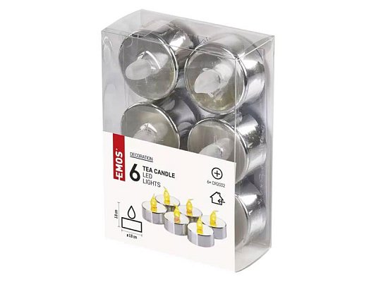 LED dekorace – čajová svíčka stříbrná EMOS DCCV12, vnitřní, vintage, 6 ks