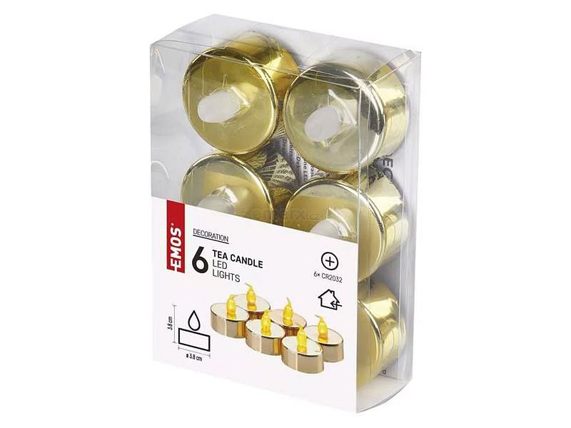 LED dekorace – čajová svíčka zlatá EMOS DCCV13, vnitřní, vintage, 6 ks