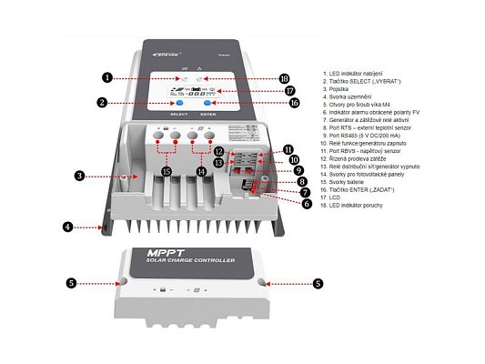 Solární regulátor MPPT EPever 200VDC/100A 10420AN - 12/24/48V