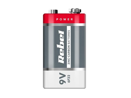 Baterie 6F22 (9V) Zn-Cl REBEL 1ks / blistr BAT0082B