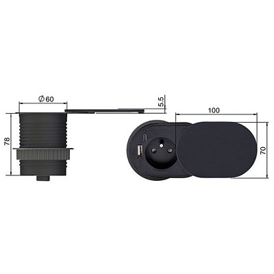 Zásuvkový blok SOLIGHT PP124USBC-B