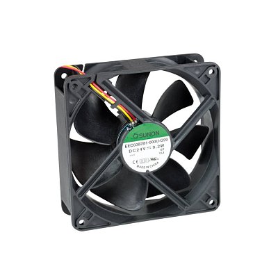 24V/383mA; 9,2W; 120x120x38mm; 3100 RPM; 48dB; kuličkové