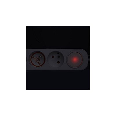 Prodlužovací přívod, 3 zásuvek, USB 2.4A Typ A+C, bílý, 3 x 1mm2, vypínač, 2m