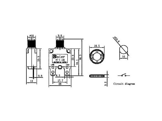 Nadproudový tepelný jistič ST-1 250VAC/20A nebo 32VDC/20A