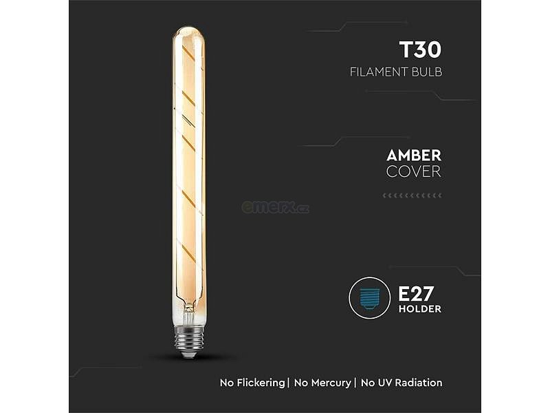 Žárovka Filament LED E27 5W T30 bílá teplá V-TAC VT-2005 Amber