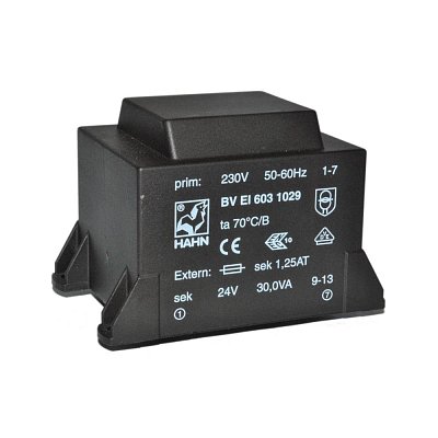 EI 60/30,5; 1x24V/1,25A; 30VA; 230V; 81,5x54,8x54,2mm; 4 úchyty