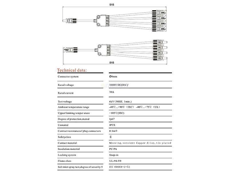 Kabel MC4 rozbočení 1x konektor/ 4x zdířka 30cm