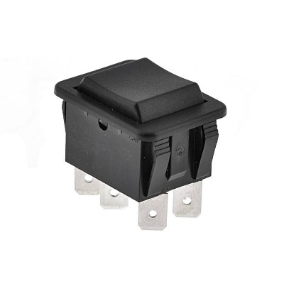 Kolébkový spínač černý, 2 póly, ON-OFF-ON, 16A/250V