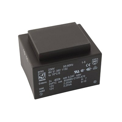 EI 38/13,6; 2x12V/0,187A; 4,5VA; 230V; 40,8x35x28,1mm; do DPS