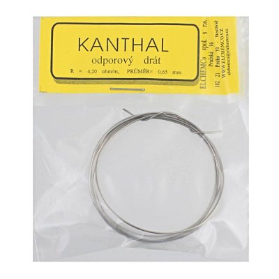 Odporový drát - kanthal; R=4,20 ohm/m; tolerance +/- 0,1Ohm/m; d=0,65 mm; délka 3m
