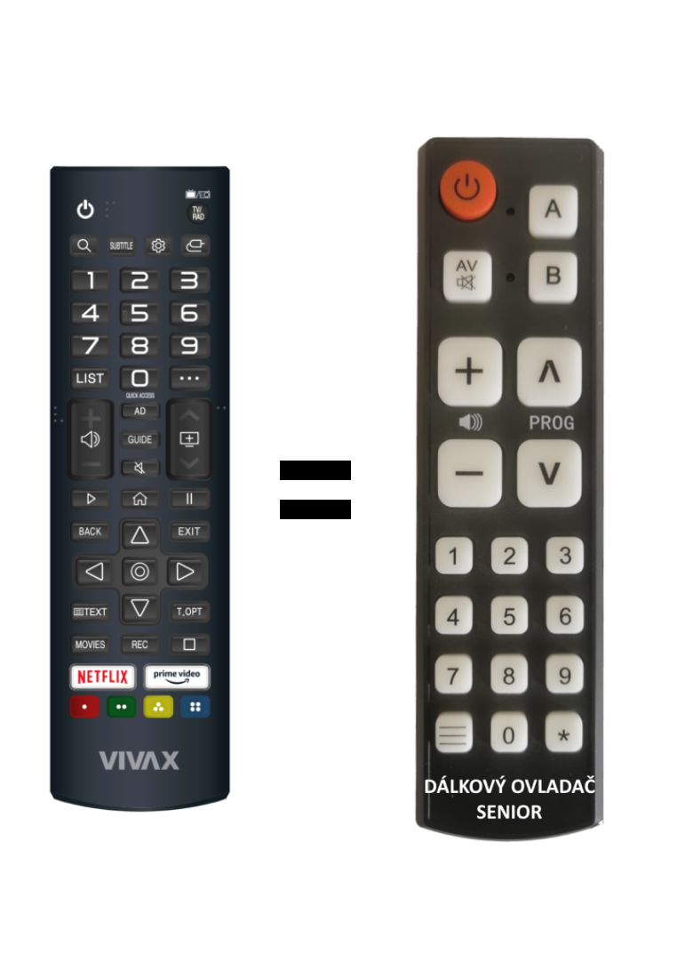 Vivax TV-50S60WO náhradní dálkový ovladač pro seniory.