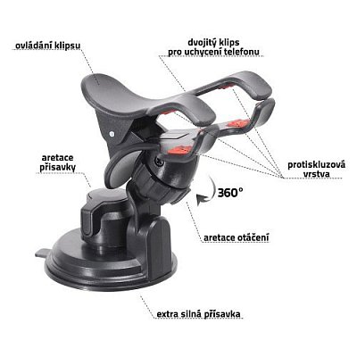 Držák do auta COMPASS 06255 Double Clips s přísavkou