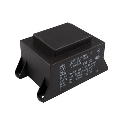 EI 54/18,8; 2x6V/1,334A; 16VA; 230V; 75,3x47,3x38,8mm; 4 úchyty