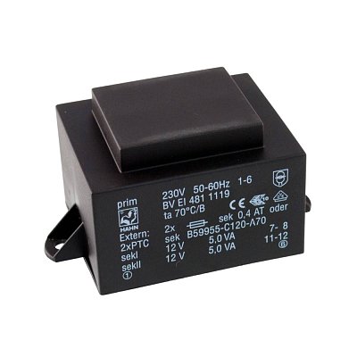 EI 48/16,8; 2x12V/0,417A; 10VA; 230V; 60x42,3x34,6mm; 2 úchyty
