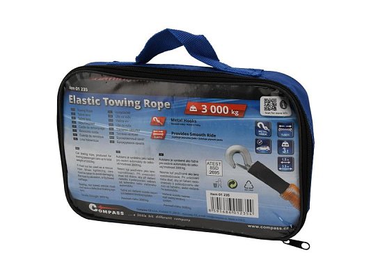 Lano tažné pružné 3000kg s karabinami COMPASS 01235