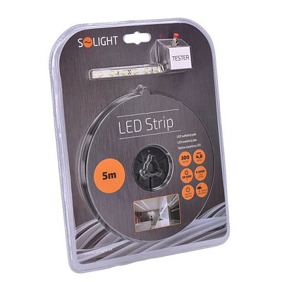 LED světelný pás s testrem, 5m, sada s 12V adaptérem, 4,8W/m, IP65, studená bílá WM50-65T