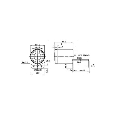 sirénka 55x56mm, 6-12V DC,  min. 110dB, 250mA.